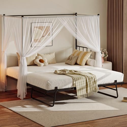 Twin Daybed with Trundle, Canopy Bed with Pop Up Trundle, Black, view 4