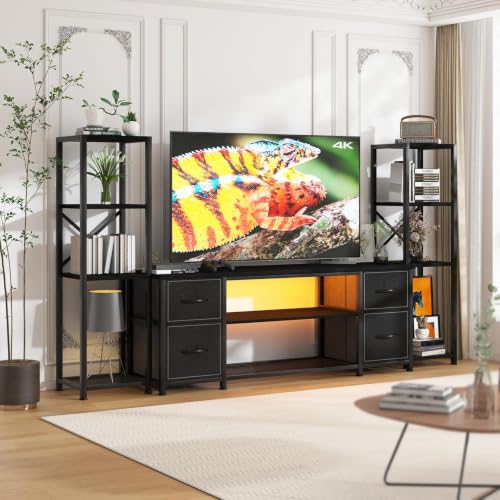 LED TV Stand Entertainment Center Bookshelf Combo with Charging Station, view 2