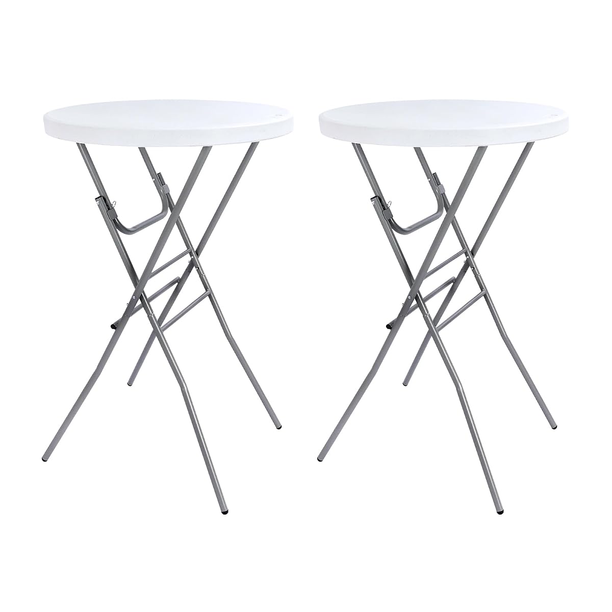Cocktail Table 28in Folding Round High Top Indoor Outdoor with Removable Legs, Tall Bistro Foldable Bar Height Table for Parties, Patio, Backyard, Dining, Wedding, White- 2PCS