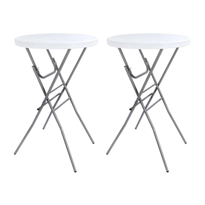 Cocktail Table 28in Folding Round High Top Indoor Outdoor with Removable Legs, Tall Bistro Foldable Bar Height Table for Parties, Patio, Backyard, Dining, Wedding, White- 2PCS