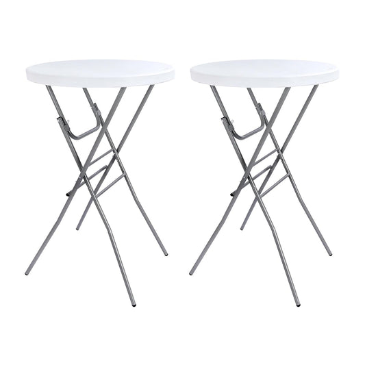 Cocktail Table 28in Folding Round High Top Indoor Outdoor with Removable Legs, Tall Bistro Foldable Bar Height Table for Parties, Patio, Backyard, Dining, Wedding, White- 2PCS