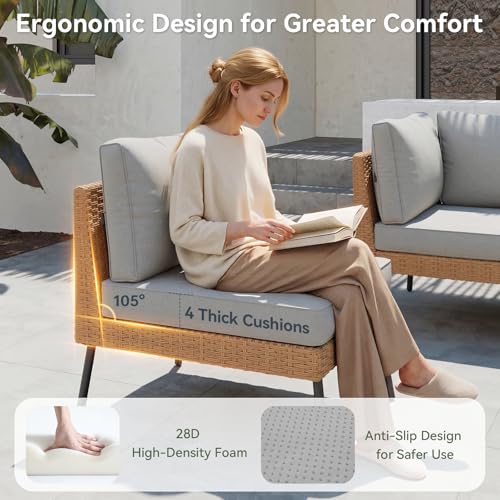 8 Piece Patio Furniture Set, 8 Seats Outdoor Sectional Sofas with Thick Cushion, Wicker Outdoor Patio Furniture Set with Ottomans for Party, Garden, Backyard, Grey