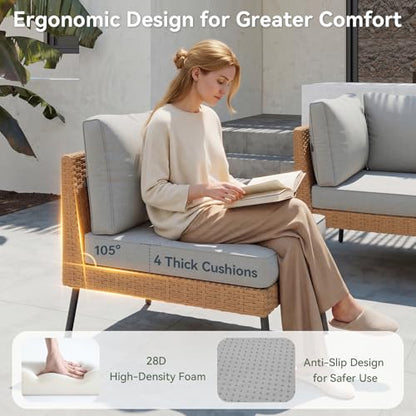 8 Piece Patio Furniture Set, 8 Seats Outdoor Sectional Sofas with Thick Cushion, Wicker Outdoor Patio Furniture Set with Ottomans for Party, Garden, Backyard, Grey