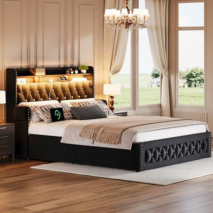 Full Size Bed Frame with 4 Storage Drawers, view 6