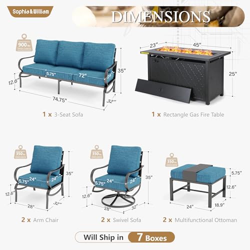 Patio Furniture Set with Fire Pit Table, Peacock Blue, view 3