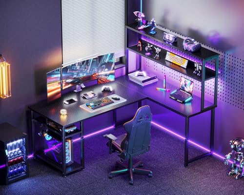 53 Inch L Shaped Gaming Desk with Hutch & Headphone Hook, view 3