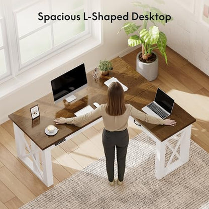 FLEXISPOT 62 x 48 Inch L Shaped Executive Standing Desk with Drawer, Cherry, view 4