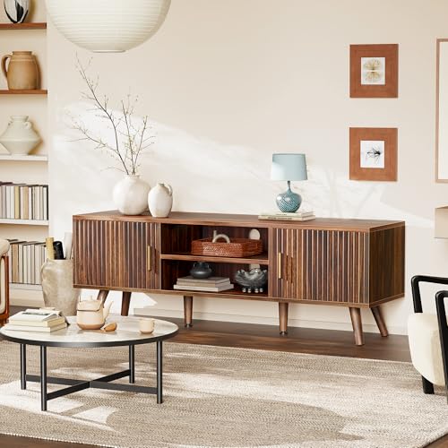 TV Stand for 55 Inch TV, Entertainment Center with Adjustable Shelf, 2 Cabinets, view 5