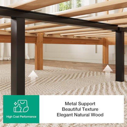 12 Inch Full Size Bed Frame Full Bed Frames with Headboard Solid Wooden, view 6