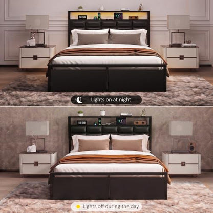 Heavy Duty Metal Bed Frame with LED Lights and Charging Station, view 8