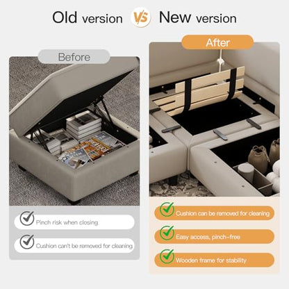 Modular Sectional Sofa with Ottomans Velvet Reversible Chaise Sleeper Bed Storage Seat Grey…, MD-S-1