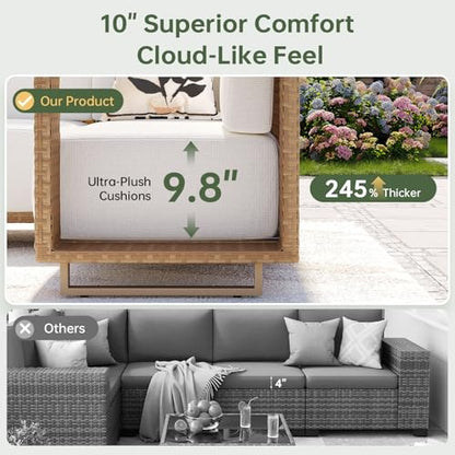 Patio Furniture Set, 6 Piece Outdoor Wicker Sectional Sofa, All‑Weather Rattan Modular Sofa with 10'' Ultra‑Thick Cushions, Outdoor Conversation Set for Backyard, Poolside & Garden, Yellow/Beige
