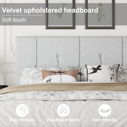 Queen Velvet Headboard Bed Frame Light Grey, view 6