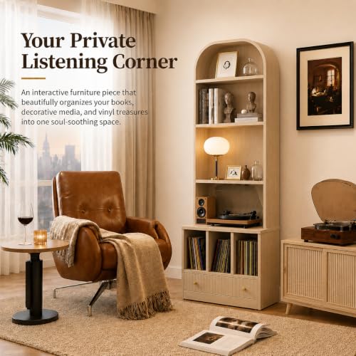 HOJEVE MCM Record Player Bookshelf, view 7