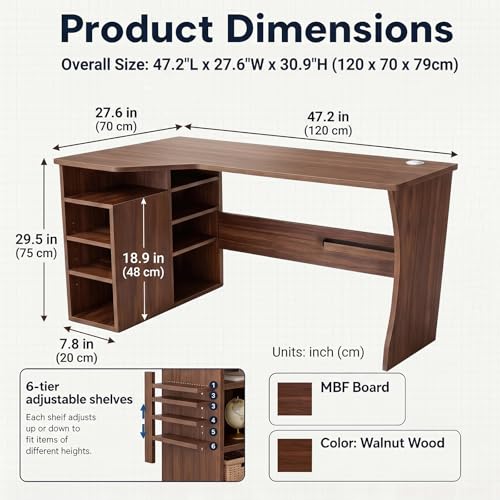 L Shaped Desk with Storage Shelves, Small Corner Desk for Small Spaces, view 3