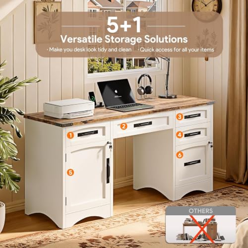 Farmhouse Executive Desk with Drawers, view 4