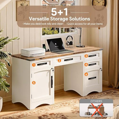 Farmhouse Executive Desk with Drawers, view 4