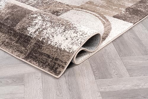 Brown Contemporary Abstract Area Rug, Soft Indoor Carpet with Jute Backing, Non-Shedding Distressed Geometric Circle Design for Living Room, Bedroom, Dining Room and Home Office, 5'3" x 7'3"