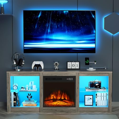 Electric Fireplace TV Stand with 18 inch Fireplace Up to 65" TVs-Led, view 5