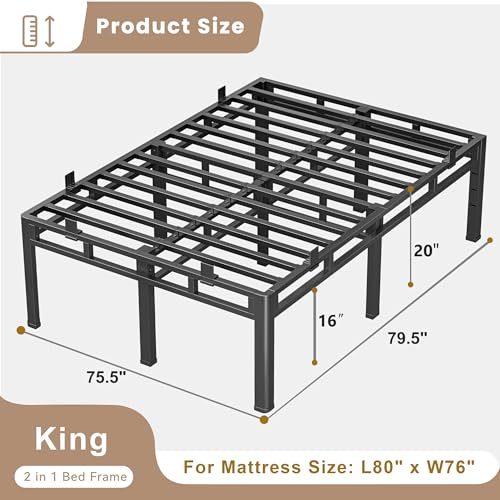20 Inch King Bed Frame Double Layer 2 in 1 Platform with Round Corner, view 4