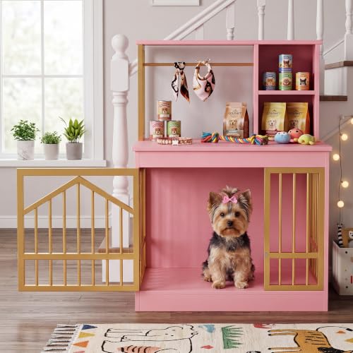 Dog Crate Furniture, Wooden Dog Kennel for Small Breed, Pink, view 3