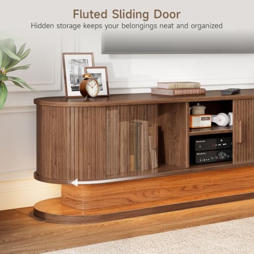 70" TV Stand Up to 80 Inch, Fluted Media Console Cabinet Walnut, view 7