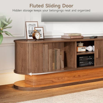 70" TV Stand Up to 80 Inch, Fluted Media Console Cabinet Walnut, view 7