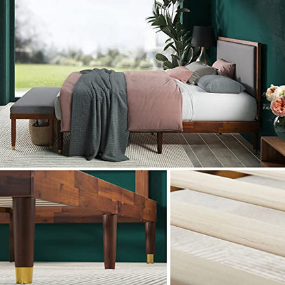 Raymond Wood Platform Bed Frame with Adjustable Upholstered Headboard, view 5