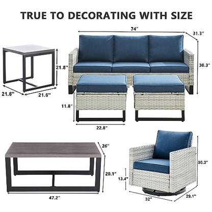 7 Piece Patio Furniture Set Outdoor Sectional Sofa,High Back Patio Swivel Glider Chairs with Ottomans Coffee Table for Porch,Garden,Backyard…