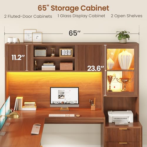 67" x 65" L Shaped Desk with Hutch, view 5