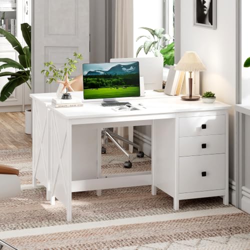 47.2 Inch White Computer Desk with 3 Drawers for Home Office Bedroom, view 7