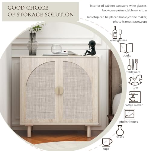 2-Door Storage Cabinet with Textured Woven Doors, Modern Sideboard Buffet for Small Spaces & Apartments, Accent Cabinet with Adjustable Shelf for Moving Season for Living Dining Room