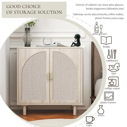2-Door Storage Cabinet with Textured Woven Doors, Modern Sideboard Buffet for Small Spaces & Apartments, Accent Cabinet with Adjustable Shelf for Moving Season for Living Dining Room