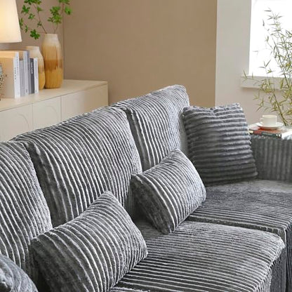 109" Modular L-Shaped Corner Cloud Sofa Corduroy Modular Couches with Deep Seat, 3 Pieces Compressed Boneless Sofa W/Right Chaise Lounge and 4 Pillows for Living Room