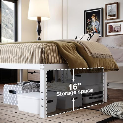 18 Inch White Full Size Bed Frame with High Storage, view 5
