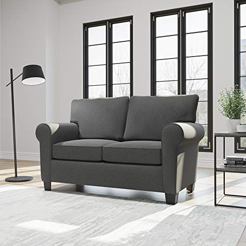 Willow Upholstered Loveseat with Rolled Arms – Living Room Furniture – Charcoal Small Loveseat - Seats Two – Loveseat for Small Spaces