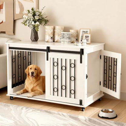 Dog Crate Furniture with Sliding Barn Door & Side Door, view 7