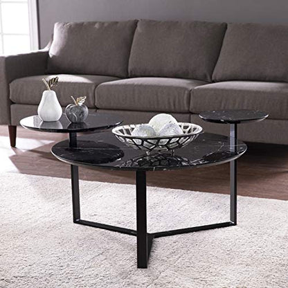 Saxelby Faux Marble Cocktail Table - Transitional Design, Black Iron and Wood - Ideal for Living Room, Family Room (CK1125100)