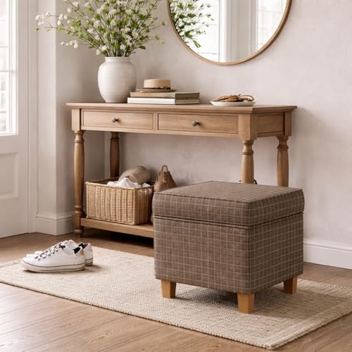 18" Classic Square Storage Ottoman - Brown Windowpane