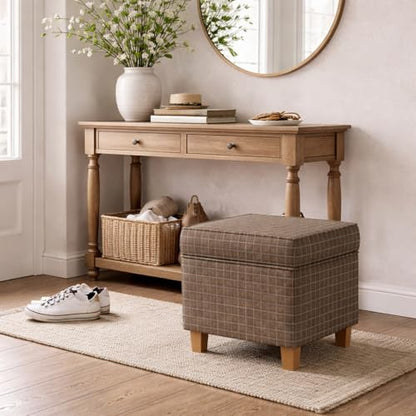 18" Classic Square Storage Ottoman - Brown Windowpane