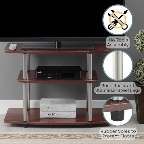 Designs2Go No Tools 3-Tier TV Stand 31.5" - Entertainment Center for TVs up to 37 Inches, Modern TV Console with Shelves for Living Room, Family Room, Cherry