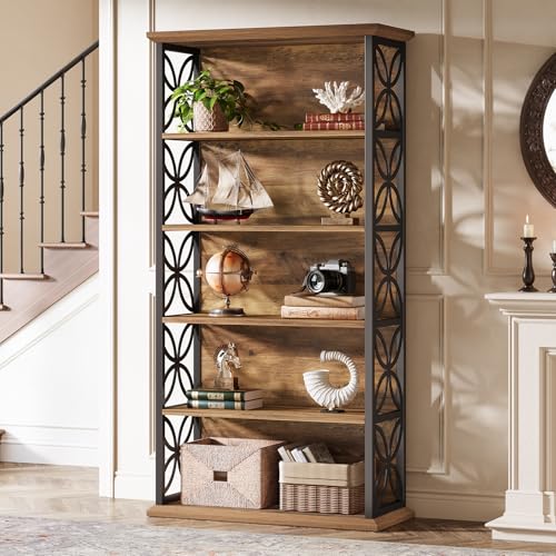 Tribesigns 6-Tier Tall Bookshelf, 71" Industrial Bookcase with Metal Frame, Freestanding Open Storage Shelves for Home Office, Living Room, Bedroom