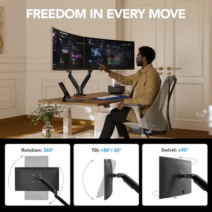 Dual Monitor Stand for 13″–40″, Premium Dual Monitor Mount with USB, view 4