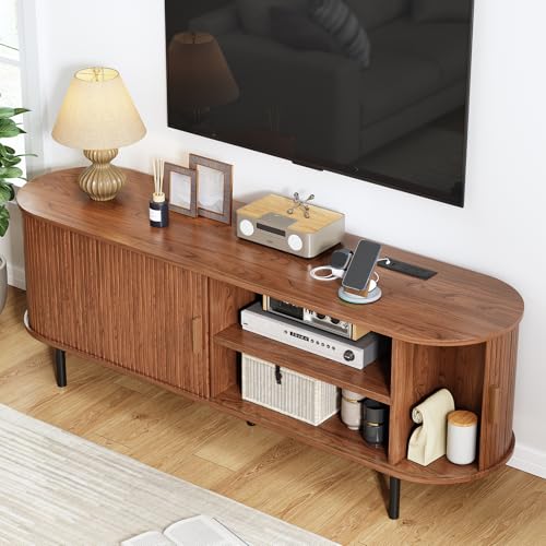 63" Mid Century Modern TV Stand with Sliding Doors for 65" TV, view 4
