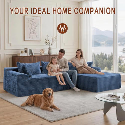108" L-Shaped Modular Sectional Sofa with Chaise, Boneless Comfy Corduroy Fluffy Couch with Deep Seat and Side Pockets, Flexible Module Combination for Living Room, No Assembly, Side Pockets