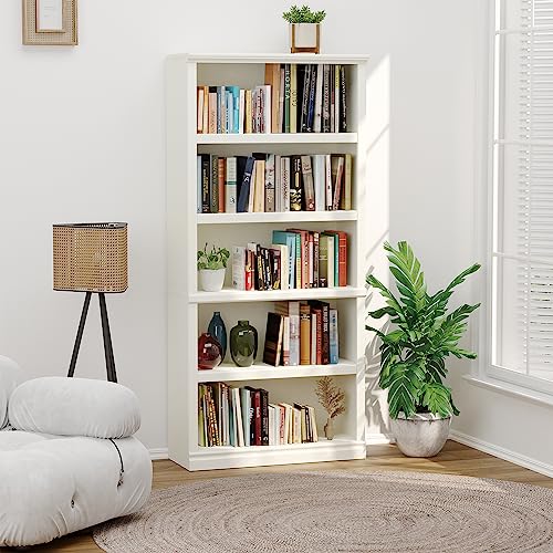 70-Inch Tall White Bookcase, 5 Tiers Shelves Open Storage Bookshelf, 33 in Wide Anti Tipping Indoor Furniture, Book Cases for Home Library Office Bedroom School