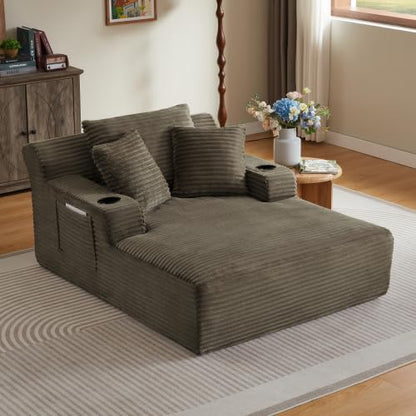 66" Oversized Chaise Lounge Chair, Corduroy Boneless Cloud Couch