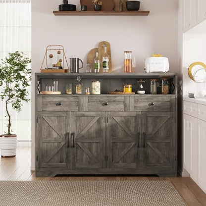 51" Farmhouse Buffet Sideboard with Storage, Kitchen Pantry Cabinet with Storage Drawers, Wood Cupboard Hutch, Coffee Bar Station Table for Kitchen, Living Room, Dining Room, Grey