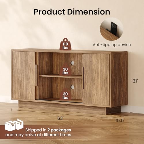 63'' Sideboard Buffet Cabinet with 4 Sliding Doors, view 3