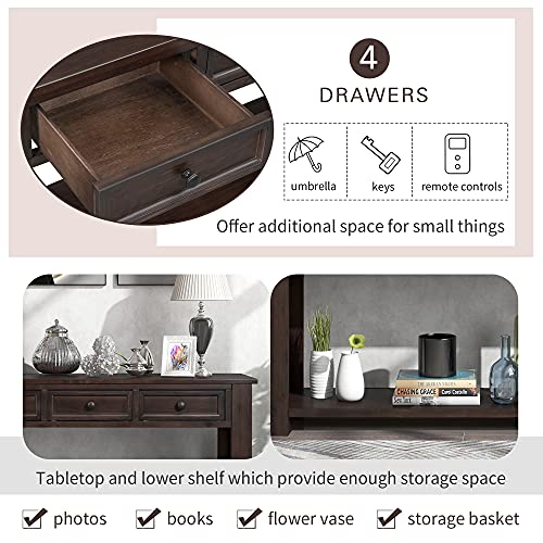 Console Table for Entryway Hallway Sofa Table with Storage Drawers and Bottom Shelf (Espresso)